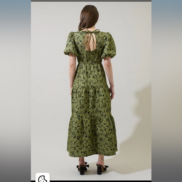 SugarLips Arielle Luna Poplin Floral Maxi Dress Olive Green - Picture 2 of 4